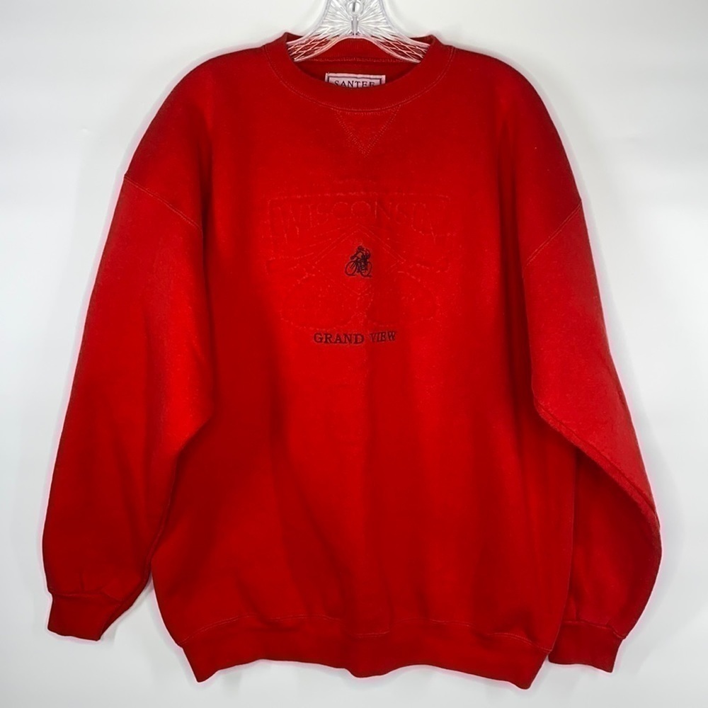 Vintage SANTEE HVYWT Grand View Wisconsin Red Crew Sweatshirt XL